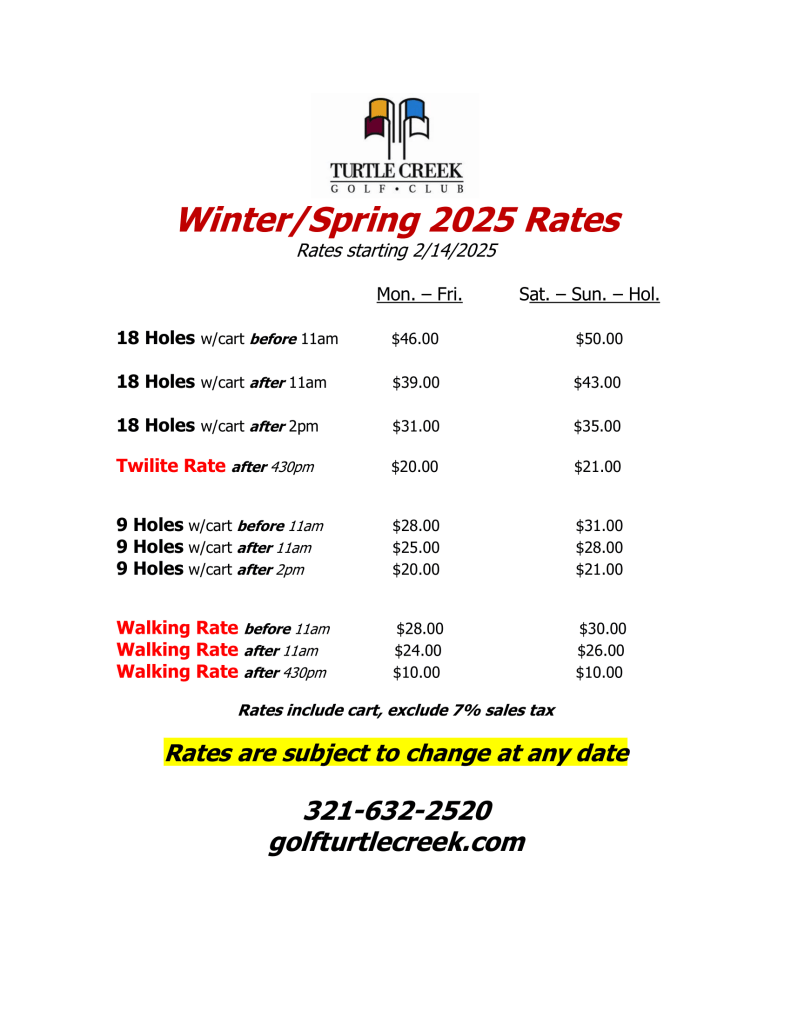 Winter Spring 2025 Rates